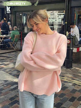 Solid Knitting Loose O-neck Long Sleeve Soft Elegant Basic Autumn Warm Sweater